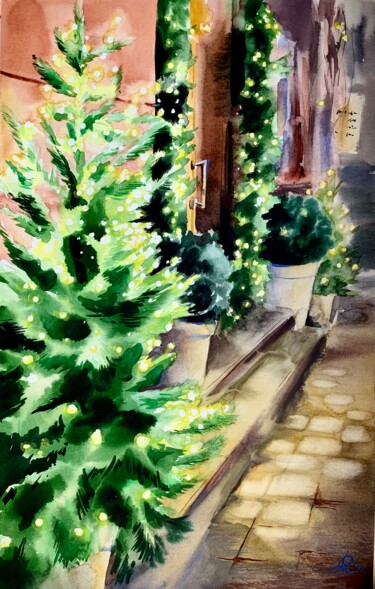 Malerei mit dem Titel "“Christmas cafe”, “…" von Ira Popovych, Original-Kunstwerk, Aquarell