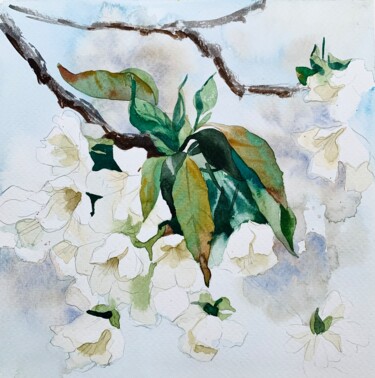 Pintura intitulada "Light Cherry Blosso…" por Ira Popovych, Obras de arte originais, Aquarela