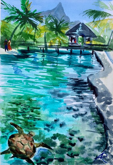 Malerei mit dem Titel "Bali Walking" von Ira Popovych, Original-Kunstwerk, Aquarell