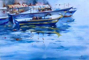 Painting titled "Reflections on the…" by Ira Popovych, Original Artwork, Watercolor