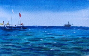 Painting titled "Sea Pier, Alanya, T…" by Ira Popovych, Original Artwork, Watercolor