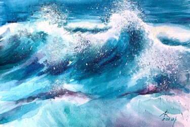 Pittura intitolato "The Sea Foam’s Spla…" da Ira Popovych, Opera d'arte originale, Acquarello