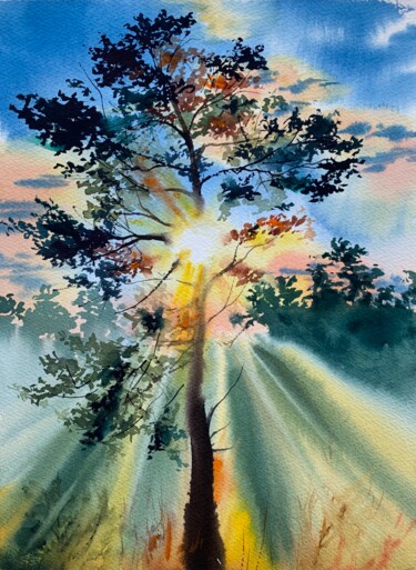 「Tree in Sunshine」というタイトルの絵画 Ira Popovychによって, オリジナルのアートワーク, 水彩画
