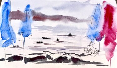 Painting titled "White Sea and Umbre…" by Ira Popovych, Original Artwork, Watercolor