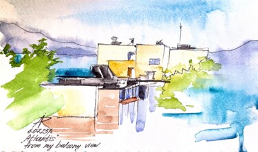 Painting titled "From My Balcony vie…" by Ira Popovych, Original Artwork, Watercolor