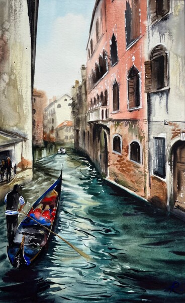 Картина под названием "Through the Canals…" - Ira Popovych, Подлинное произведение искусства, Акварель