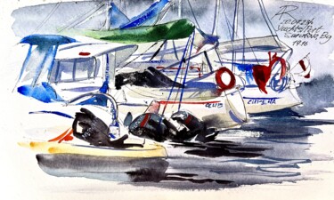 Картина под названием "Yachts sketching du…" - Ira Popovych, Подлинное произведение искусства, Акварель