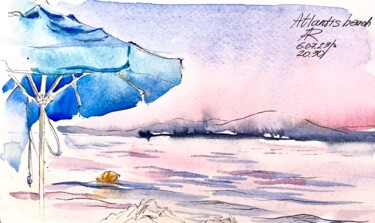 Картина под названием "Creamy Sea, Diddi b…" - Ira Popovych, Подлинное произведение искусства, Акварель