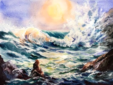 Painting titled "Sun in the end of S…" by Ira Popovych, Original Artwork, Watercolor