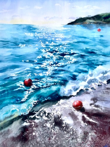 Painting titled "Red Red Buoys, Fali…" by Ira Popovych, Original Artwork, Watercolor