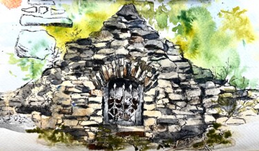 Painting titled "The old Grotto in t…" by Ira Popovych, Original Artwork, Watercolor