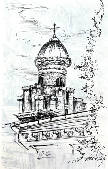Dibujo titulada "The Tower of the Me…" por Ira Popovych, Obra de arte original, Tinta