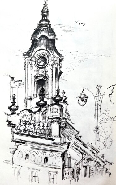 Dessin intitulée "The tower of the Na…" par Ira Popovych, Œuvre d'art originale, Encre