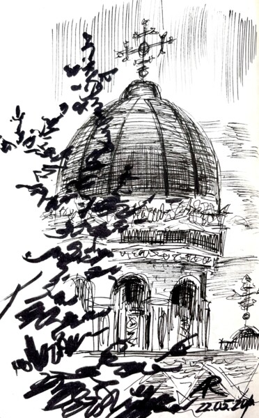 Dibujo titulada "Dome of the Church,…" por Ira Popovych, Obra de arte original, Tinta