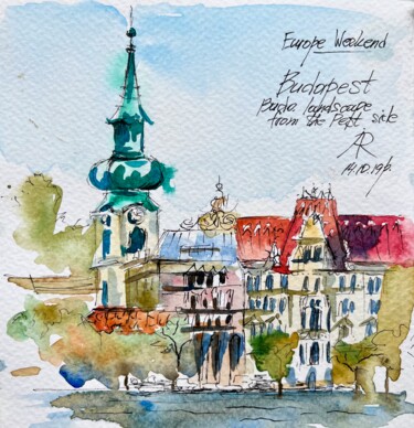 Painting titled "Buda view from the…" by Ira Popovych, Original Artwork, Watercolor