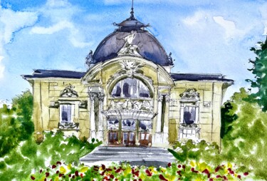 Painting titled "Old Austrian Theatr…" by Ira Popovych, Original Artwork, Watercolor