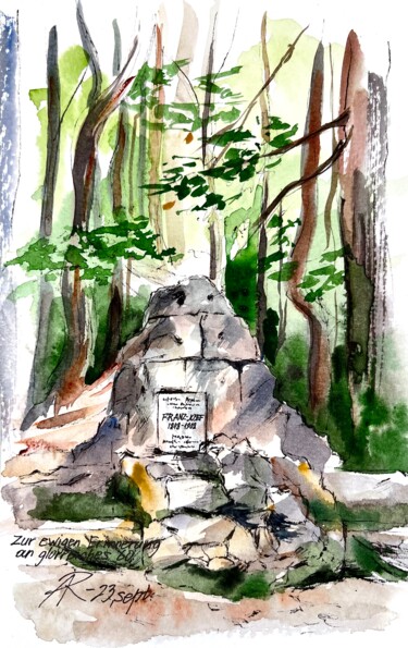 Painting titled "The Monument to Fra…" by Ira Popovych, Original Artwork, Watercolor
