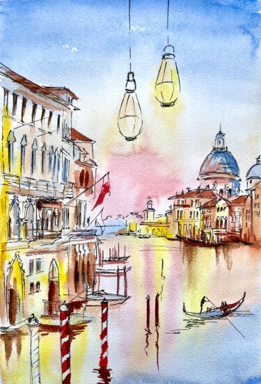 Pintura intitulada "Venice Early Morning" por Ira Popovych, Obras de arte originais, Aquarela