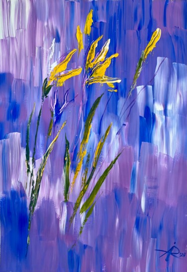 Painting titled "Night Daffodils on…" by Ira Popovych, Original Artwork, Gouache