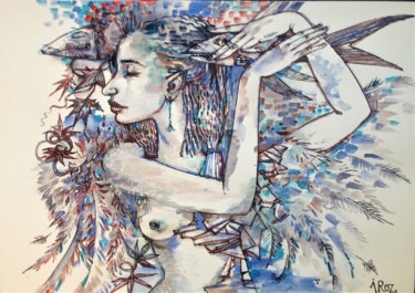 Dibujo titulada "Принцесса ветра" por Ira Rozuvanova, Obra de arte original, Gouache
