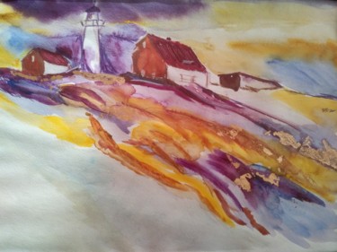 Painting titled "Purple winter in th…" by Irina Shopina, Original Artwork, Watercolor
