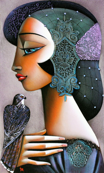 Peinture intitulée "Princess with Falco…" par Ira Tsantekidou, Œuvre d'art originale, Autre