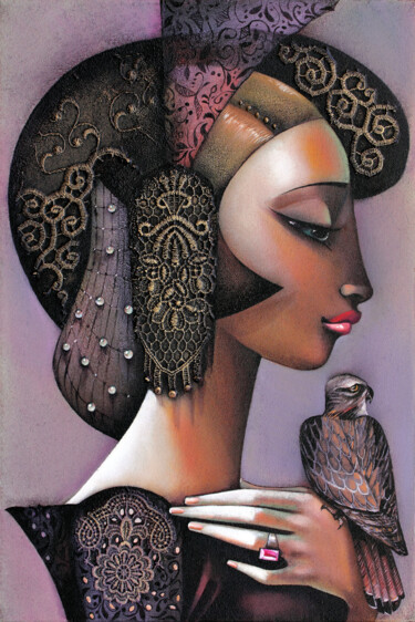 Peinture intitulée "Princesse avec Falc…" par Ira Tsantekidou, Œuvre d'art originale, Autre