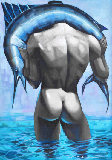 Peinture intitulée "Fisherman, version…" par Ira Tsantekidou, Œuvre d'art originale, Peinture numérique