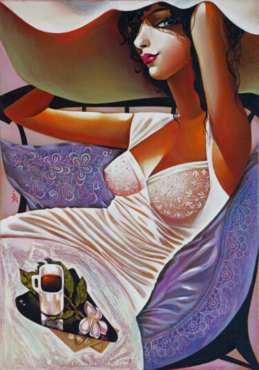 Painting titled "Relaxing Evening" by Ira Tsantekidou, Original Artwork, Oil