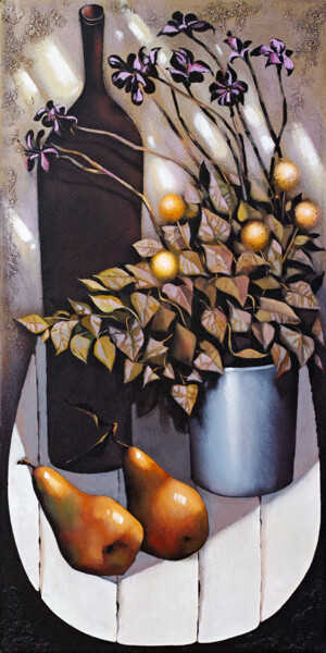 Malerei mit dem Titel "Stilleben mit Birnen" von Ira Tsantekidou, Original-Kunstwerk, Öl