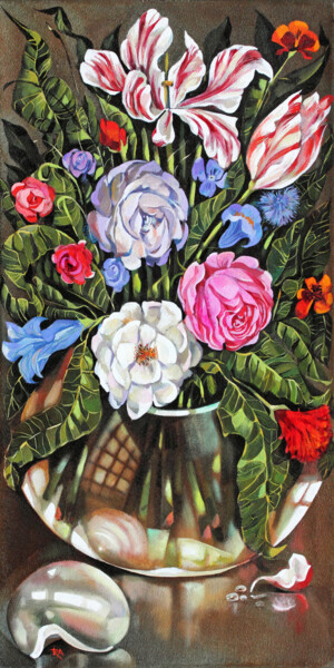 Schilderij getiteld "Flowers for Lempicka" door Ira Tsantekidou, Origineel Kunstwerk, Olie