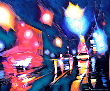 Peinture intitulée "Night Drive" par Ira Tsantekidou, Œuvre d'art originale, Peinture numérique