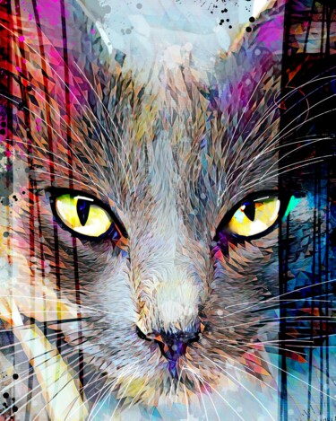 Schilderij getiteld "Cat 5" door Ira Tsantekidou, Origineel Kunstwerk, Digitaal Schilderwerk