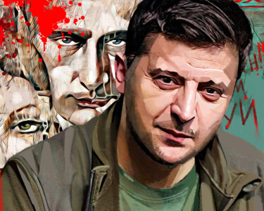 Schilderij getiteld "Volodymyr Zelenskyy" door Ira Tsantekidou, Origineel Kunstwerk, Digitaal Schilderwerk