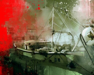 Malerei mit dem Titel "Fishing Harbour 1" von Ira Tsantekidou, Original-Kunstwerk, Digitale Malerei