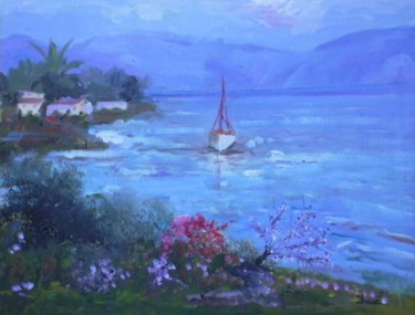 Painting titled "Il Lago vero" by Ira-Ma, Original Artwork, Oil