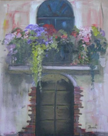 Pittura intitolato "Balcone Fiorito" da Ira-Ma, Opera d'arte originale, Olio