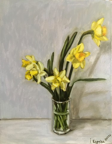 Painting titled "Daffodils" by Iryna Karpiak, Original Artwork, Oil