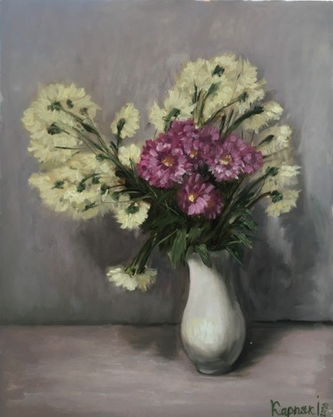 Painting titled "Chrysanthemums" by Iryna Karpiak, Original Artwork, Oil