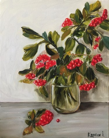 Painting titled "guelder rose" by Iryna Karpiak, Original Artwork, Oil