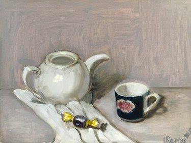 Painting titled "white teapot" by Iryna Karpiak, Original Artwork, Oil
