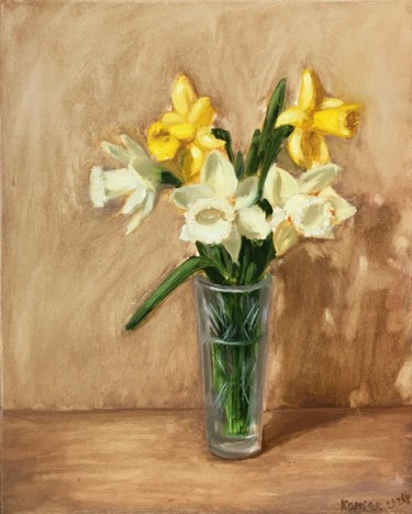 Schilderij getiteld "beautiful daffodils" door Iryna Karpiak, Origineel Kunstwerk, Olie