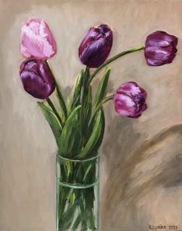 Painting titled "tulips" by Iryna Karpiak, Original Artwork, Oil