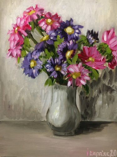 Schilderij getiteld "mother's asters" door Iryna Karpiak, Origineel Kunstwerk, Olie