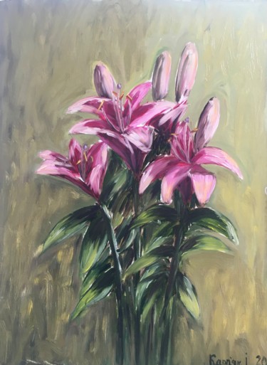 Schilderij getiteld "lilies" door Iryna Karpiak, Origineel Kunstwerk, Olie