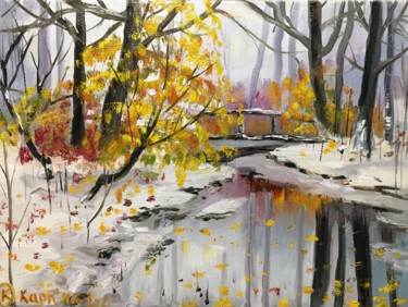 Painting titled "the first snow" by Iryna Karpiak, Original Artwork, Oil