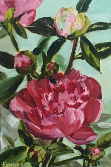Painting titled "pink peonies" by Iryna Karpiak, Original Artwork, Oil