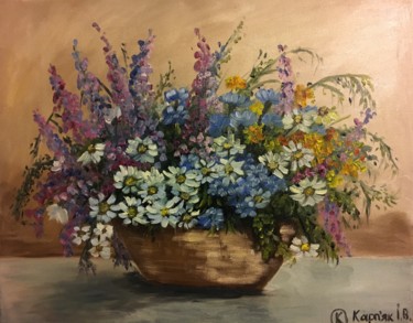 Painting titled "wildflowers in a ba…" by Iryna Karpiak, Original Artwork, Oil