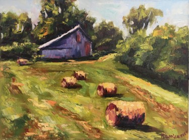 Painting titled "roll of hay" by Iryna Karpiak, Original Artwork, Oil