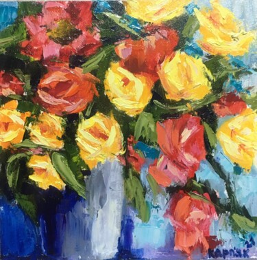 Painting titled "Flowers 3" by Iryna Karpiak, Original Artwork, Oil